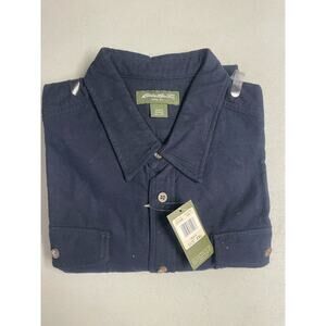 Eddie Bauer Men's Size XXL Blue Navy Solid Flannel L/S Button Casual Shirt